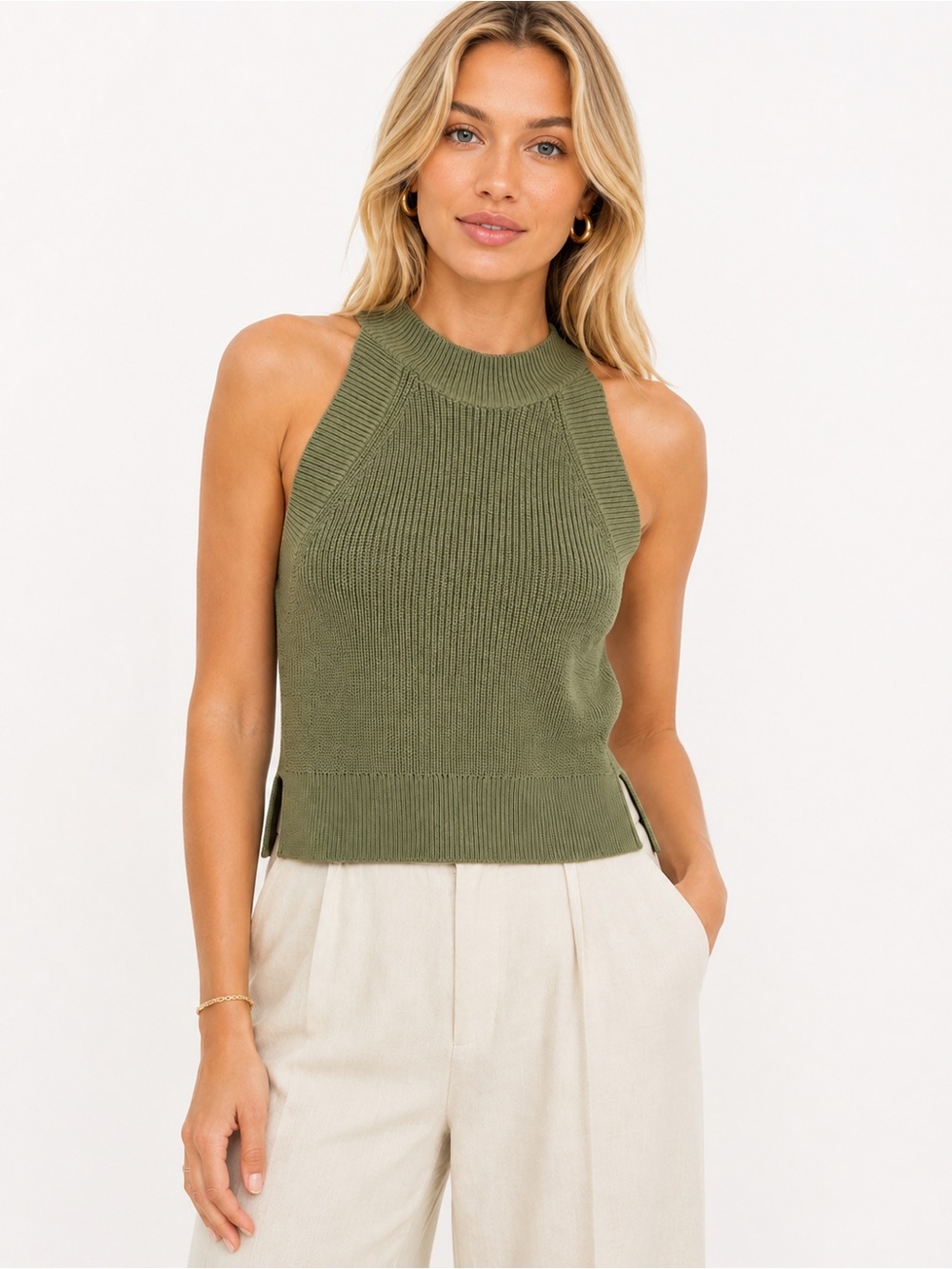 Aritzia Wilfred Crevier Knit Halter Top Sage/Olive Green size XS